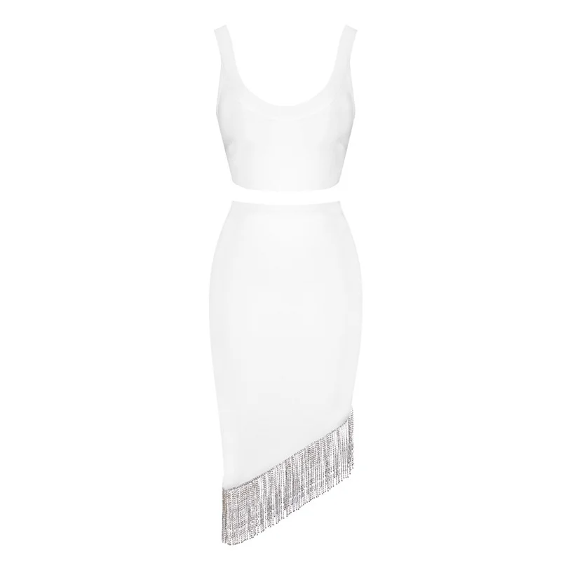 

Fall 2019 women's Vest tassel bandage skirt two piece dress