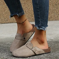 2022 new fashion women causal faux suede slippers wedges heel cork mules platform clog non slip sole buckle outdoor home shoes