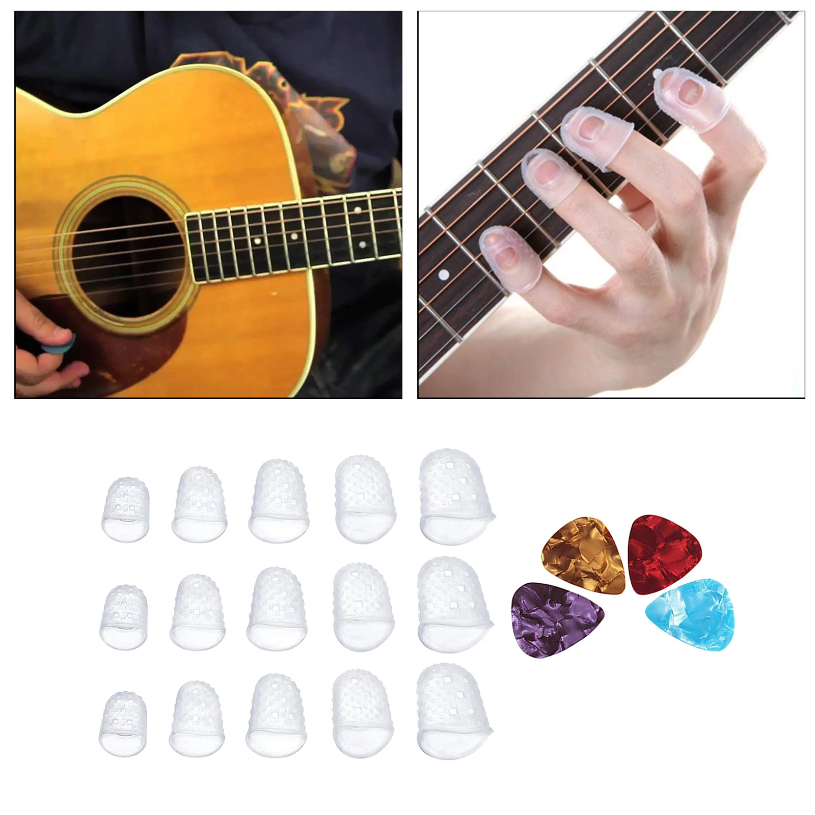 

Thumb Picks Fingertip Protection Silicone Covers Caps for Stringed Instruments Sewing