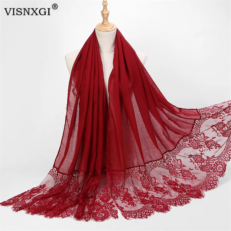 VISNXGI модный мусульманский шарф женские кружевные шали с кисточками хиджаб