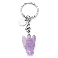 silver plated lobster clasp circle small angel amethysts stone key chain opalite opal classic style jewelry