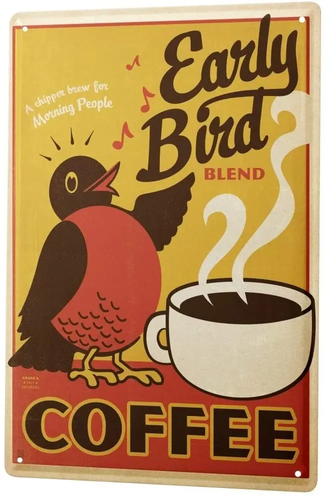 

SINCE 2004 Kitchen Tin Sign Metal Plate Decorative Sign Home Decor Plaques Plate Early Bird Coffee Mug Metal Plate 8X12