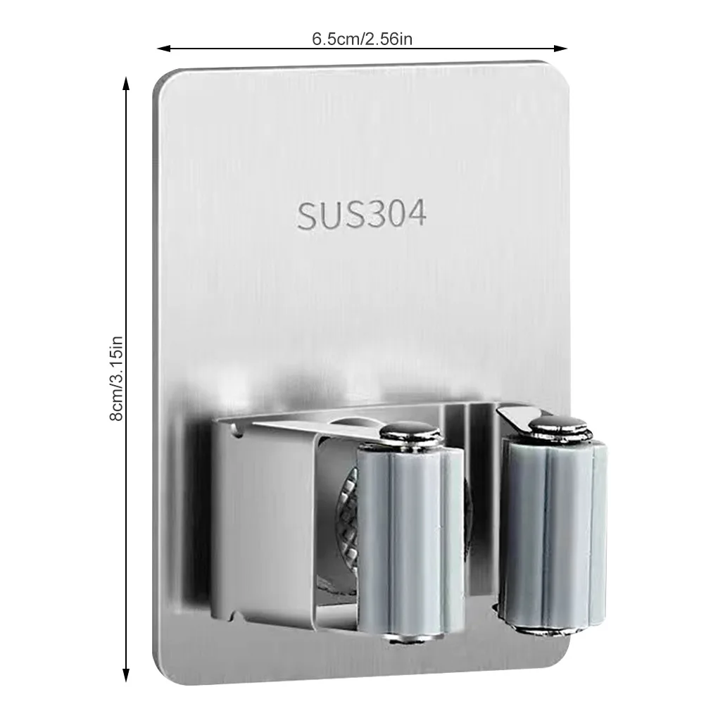 

Wall Mounted Broom Mop Holder Kitchen Utensil Rack Bathroom Adhesive Tools Clip Stainless Steel Mop Clip Storage Hook