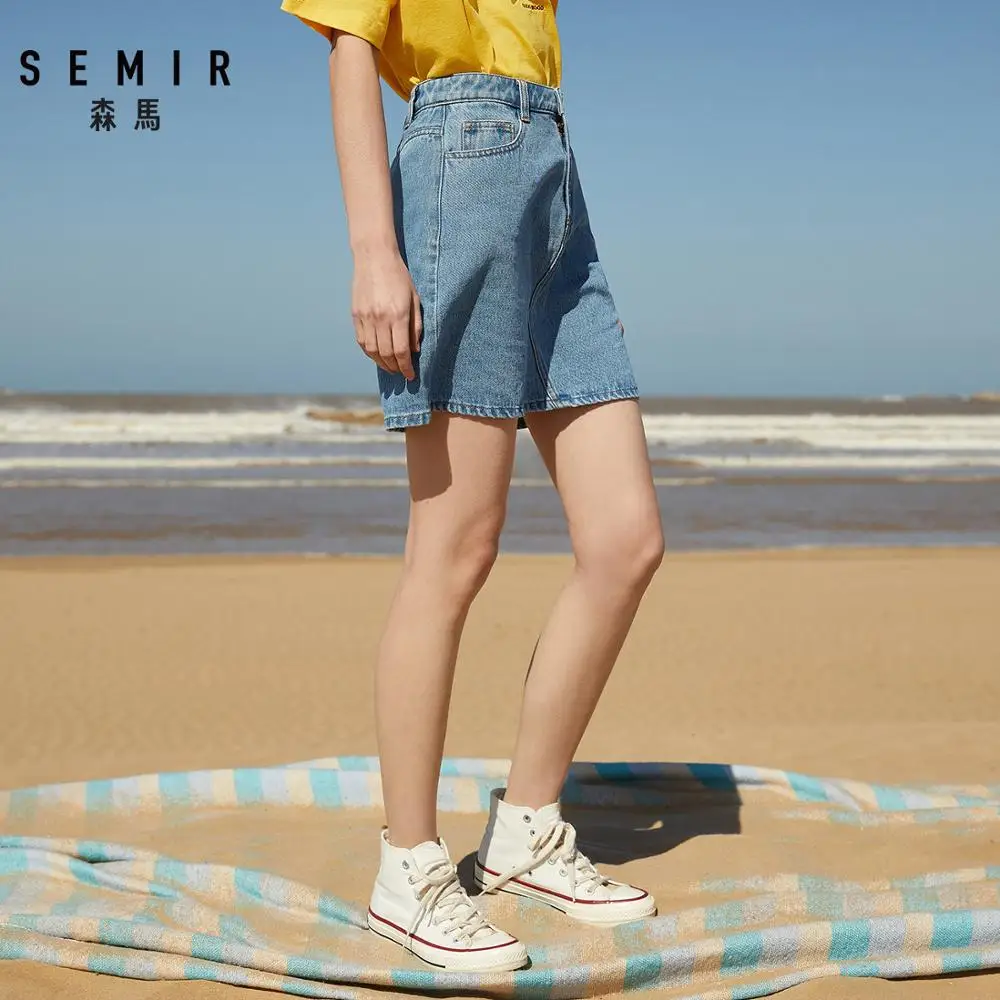 Юбка SEMIR женская джинсовая с завышенной талией модная удобная короткая из