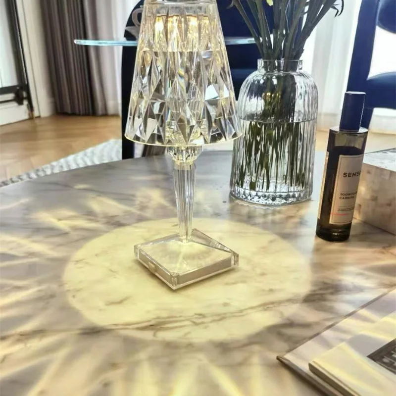

Italian Design Acrylic Crystal Table Lamp Charging Led Night Light Touch Usb Brilliant Flower Lamp Room Hotel Decor