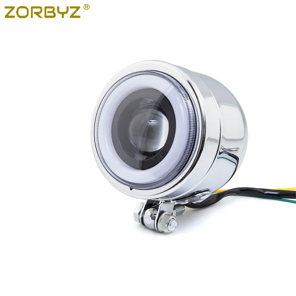 ZORBYZ Motorcycle Chrome LED Metal Front Headlight Spot Fog Light Angel Eye Aperture Lamp For Cafe Racer Bobber Chopper Custom |