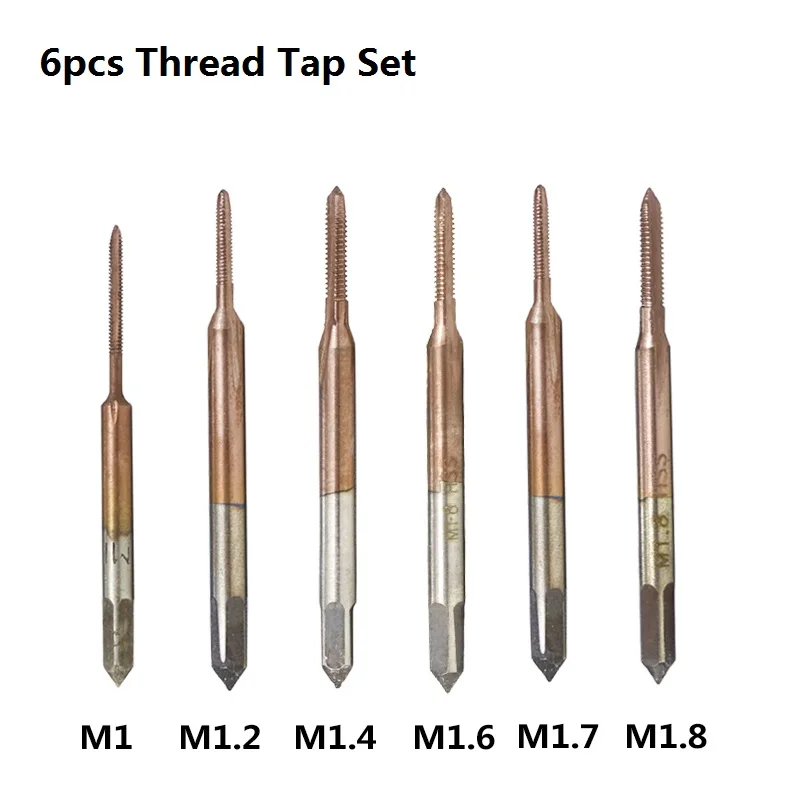 6pcs M1-M8 Tap Set XCAN мини-резьбовой кран M1-M1.8 сверло с винтовым отверстием высокоскоростное стальное сверло с метрическим покрытием - Цвет: 6pcs M1-M8 Tap Set