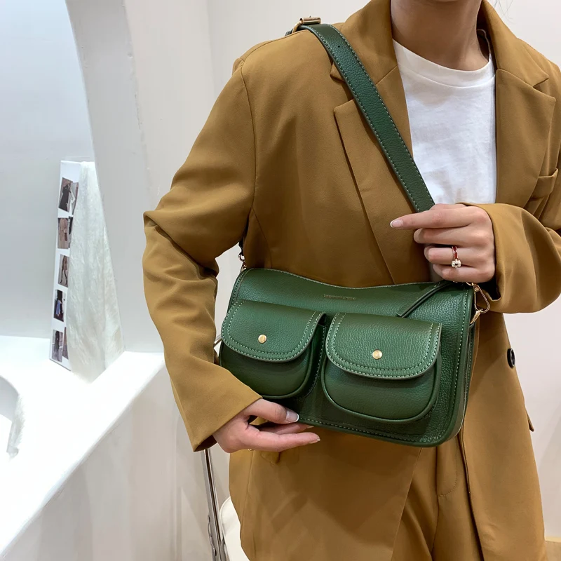 

Брендовая сумка для подмышек с двумя карманами, дамские сумочки на ремне, Роскошные Дизайнерские клатчи через плечо