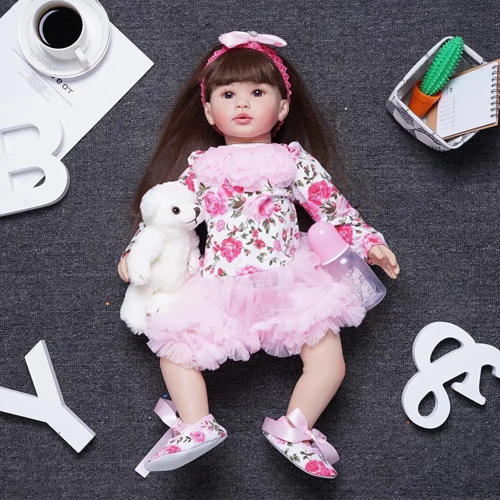 

Silicone Rebirth Baby Menina 24 Inch Newborn Baby Dolls body Vinyl Kids Playmates Truly Full Wear Clothes Infant P2P0