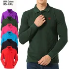 Мужская Осенняя рубашка-поло, из XS-4XL хлопка, с длинным рукавом, с вышивкой, Брендовые мужские топы с отворотами, модная одежда, мужская одежда