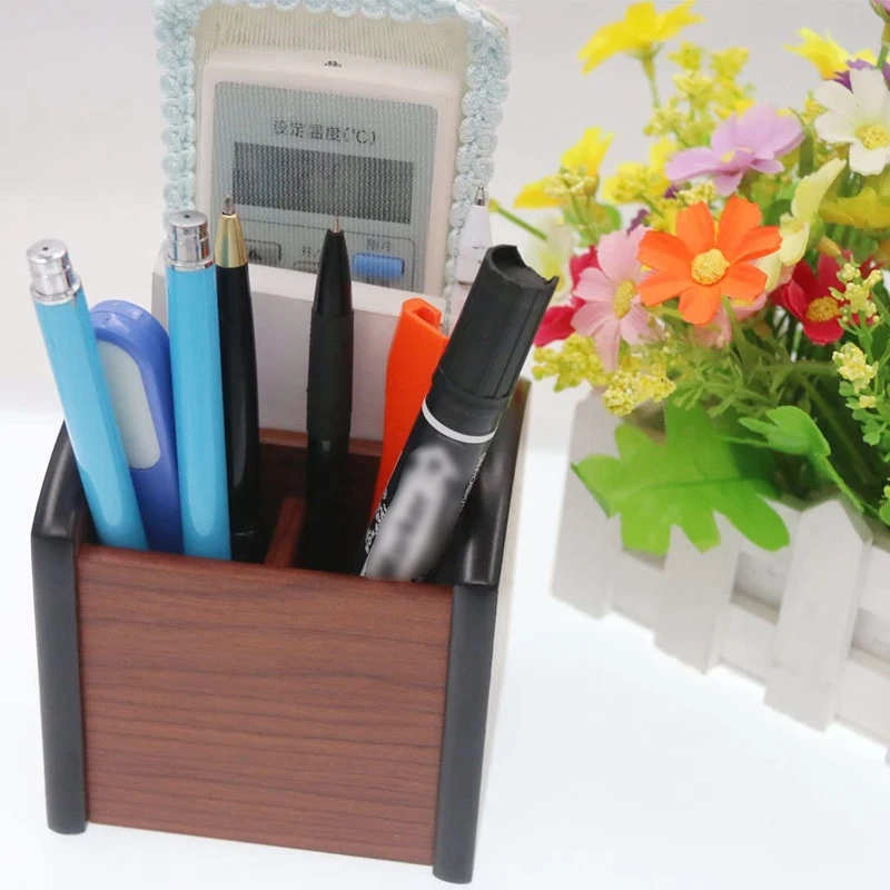 

Wooden Pen Pencil Holder Caddy 3 Compartments Desktop Drawer Storage Organizer Stationery Case Stand Office Supplies