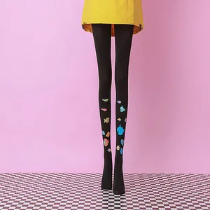 Новые женские колготки, черные колготки, милые женские модные колготки с принтом рыбы, теплые колготки для девушек, плотные колготки