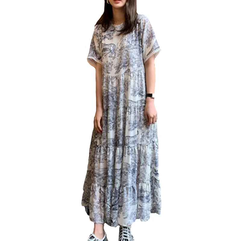 2020 летнее женское платье в европейском стиле с коротким рукавом шифоновое