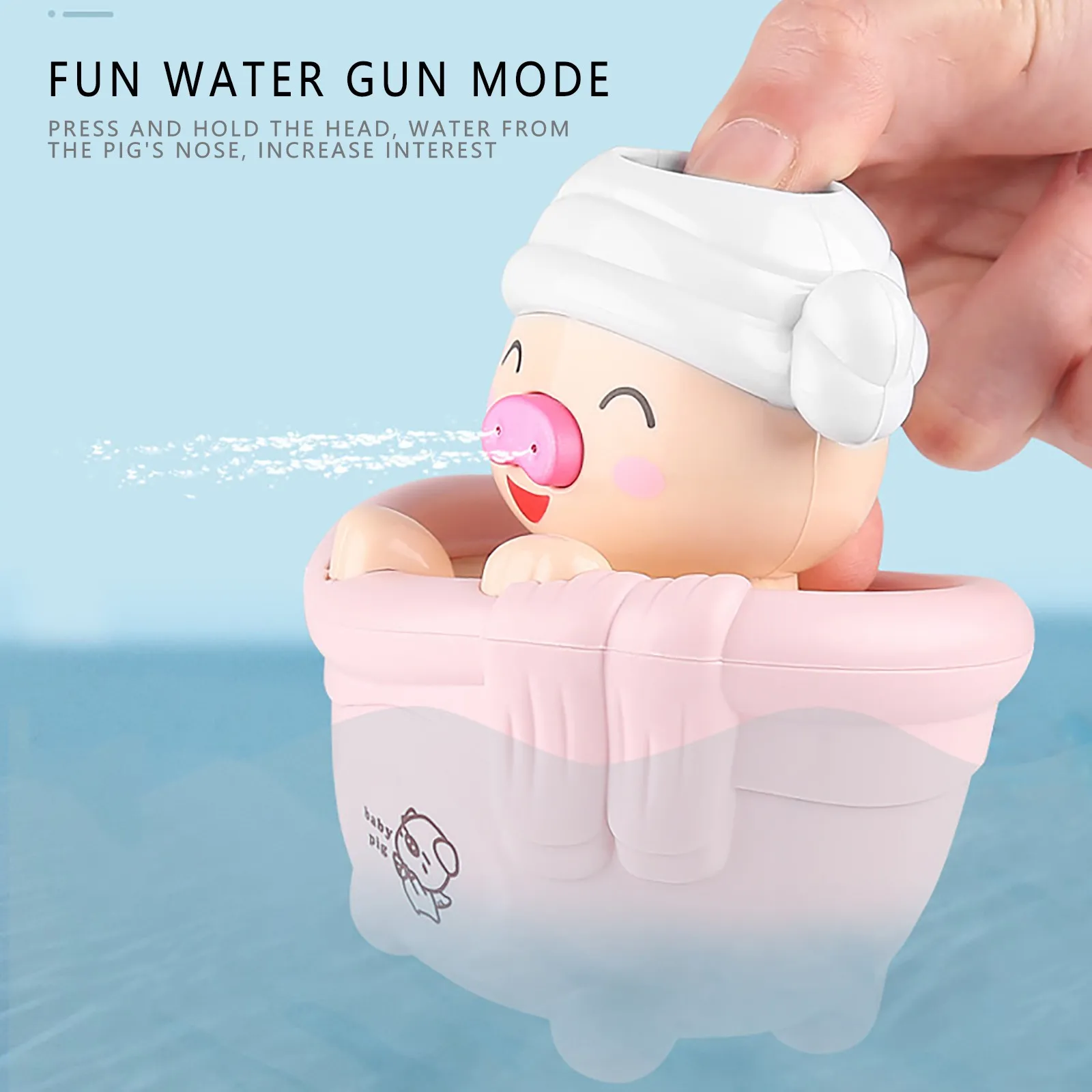 

Funny Pigs On Fish Nose Sprays Water Novelty Bath Toy Pool For Baby Shower Clockwork Dabbling Toys Kids Play Water Bath Time