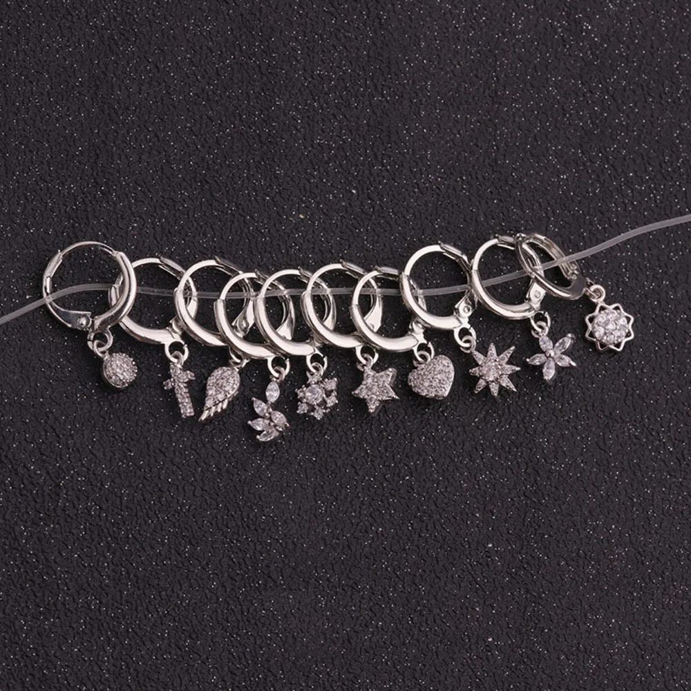 Trendy 1Pcs Love Hearts Pendant Hoop Earrings for Women Earring Cartilage Barbell Tragus Earbone Nail Stud Ear Piercing Jewelry | Украшения