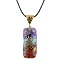 orgonite chakela rainbow seven chakra reiki healing energy stone meditation chakra pendant pendulum necklace