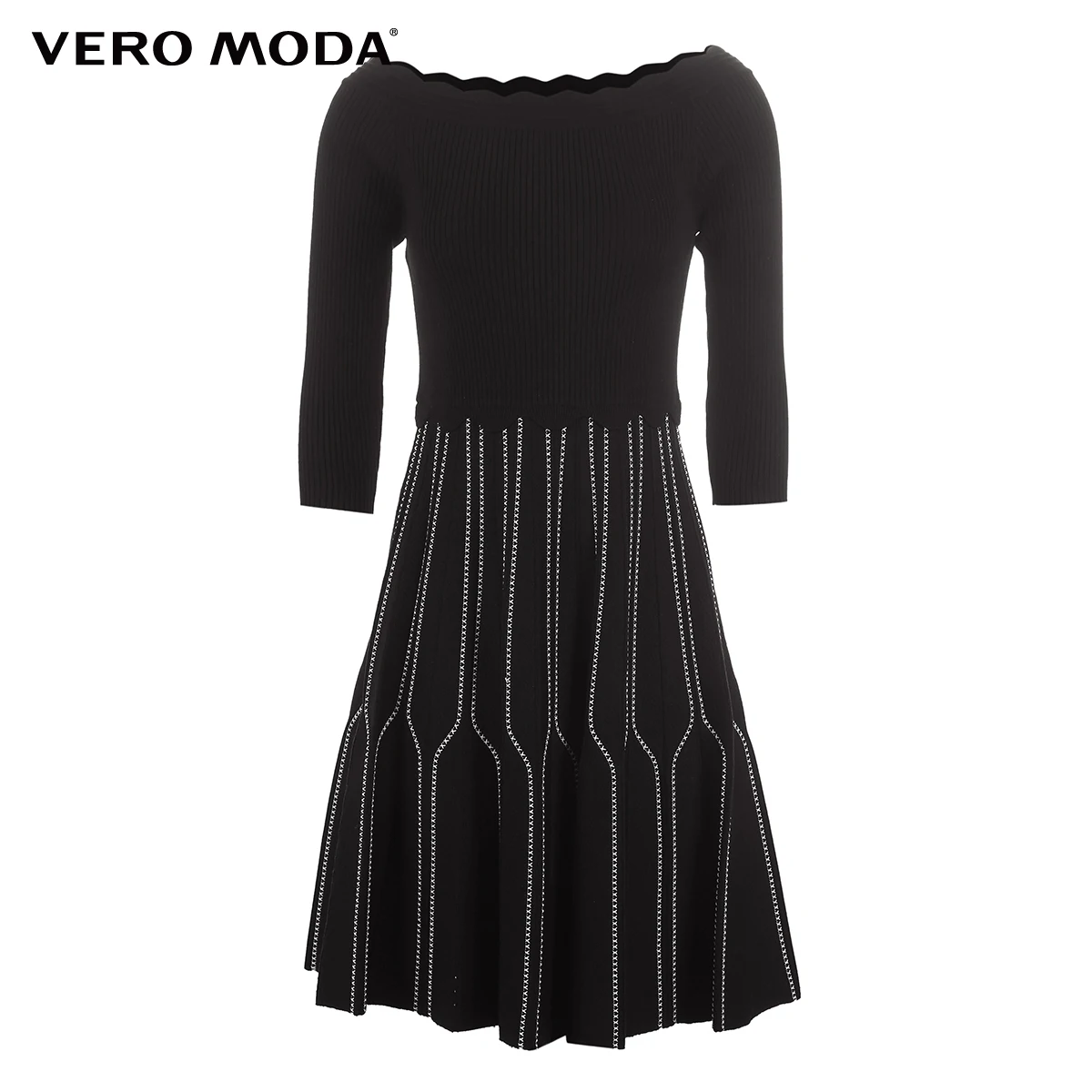 Vero Moda женское платье в полоску с вырезом лодочкой 3/4 рукавами | 319146533