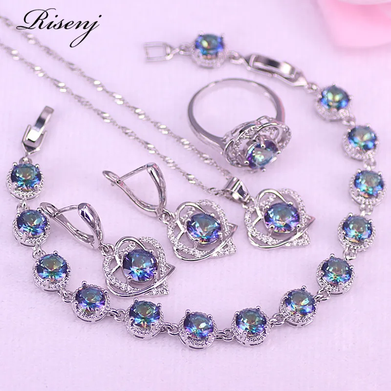 Акция сердце квадрат Магия Радуга Серебро 925 бижутерия для женщин серьги кольцо