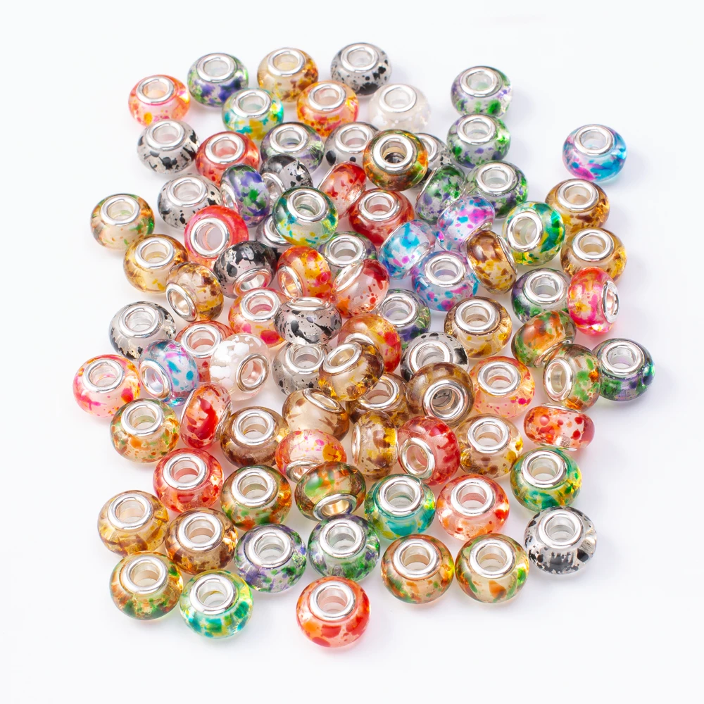 

20Pcs/Lot Mix Color Silver Plated Buckle DIY Resin Plastic Bead Charm Fits for Pandora European Jewelry Bracelet js2253