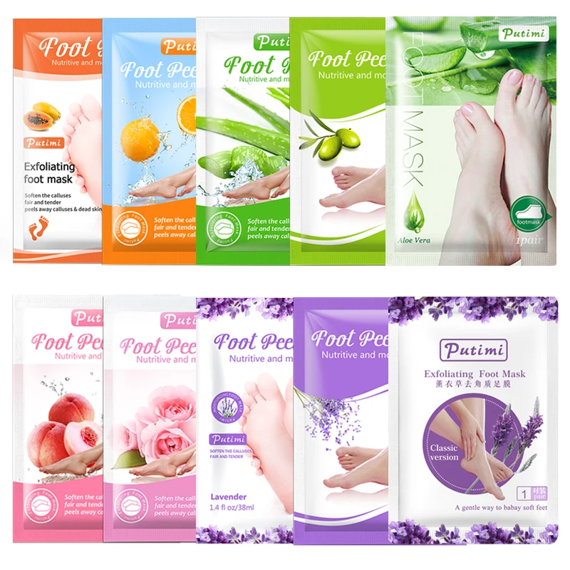 PUTIMI пилинг для ног маска Лаванда/Алоэ Отшелушивающий обновляющий отбеливающий