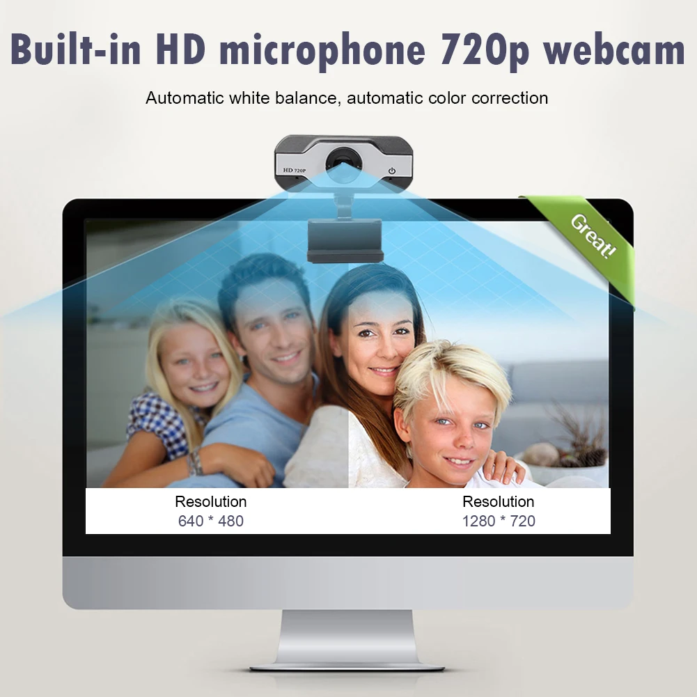 

Plug n Play 360 Degree Web Camera 720P HD Webcam with Built-in MIC for Laptop PC Digital USB Video Recorder Home Office