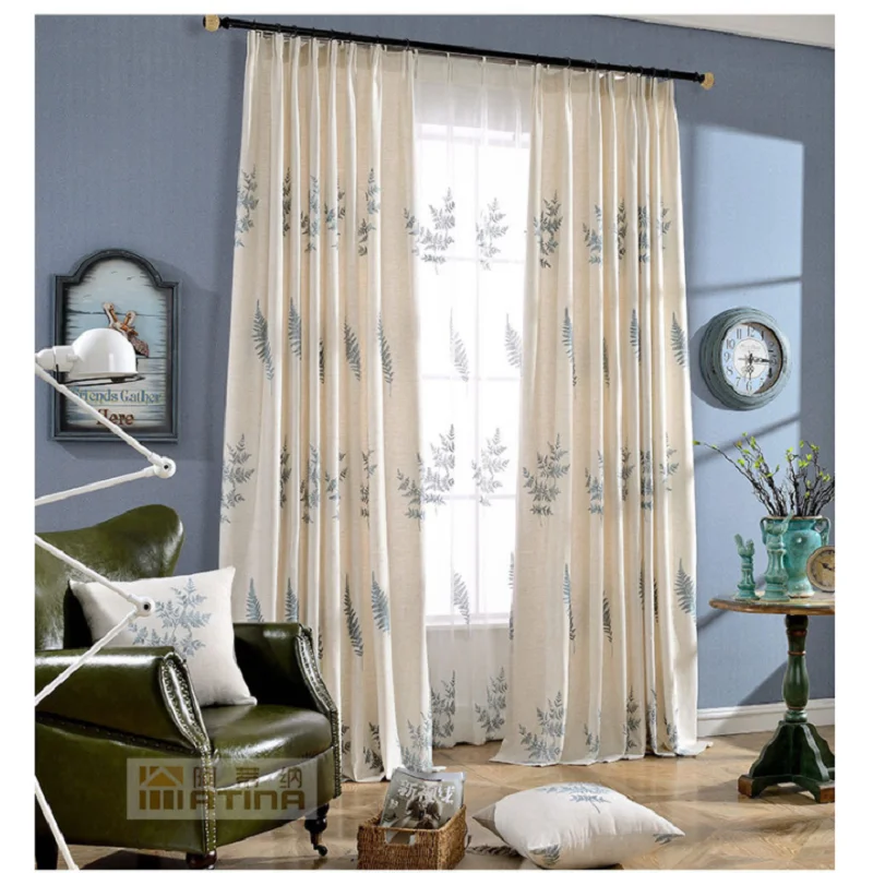 

American Environmental Protection Cotton Linen Embroidery Simple Curtains Tulle for Living Room Bedroom Shading Curtains Custom