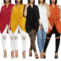 haoohu hot sale sexy v neck irregular loose large size cross batwing sleeve t shirt top womens shirts for summer