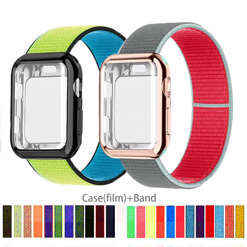 

Ремешок и чехол для Apple Watch band 40 мм 44 мм 38 мм 42 мм, нейлоновый спортивный браслет-петля для iWatch seвозы 6 5 4 3 40 44 м, аксессуары для часов