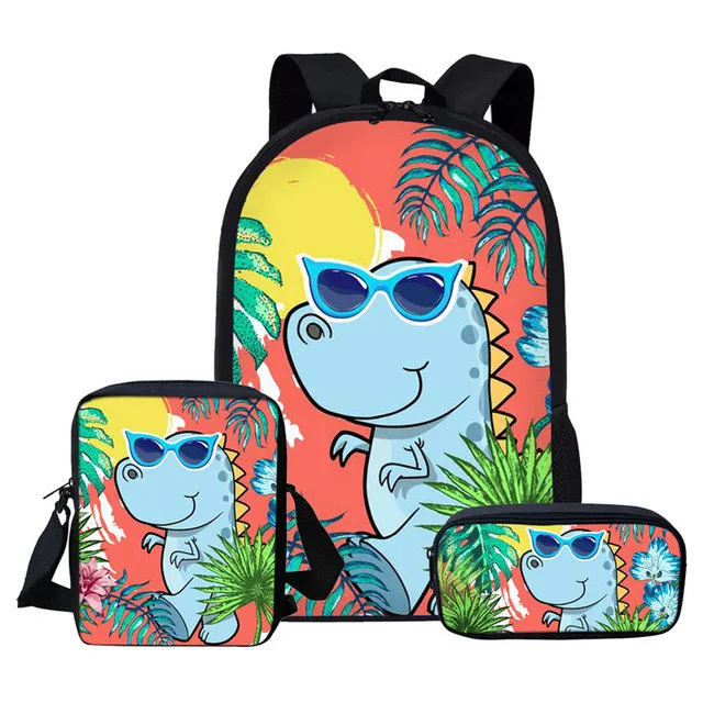 HaoYun 3PCs/Set Kids School Bag Cartoon Dinosaur Pattern Bckpack Kawaii Animal Design Students Backpack/Flaps Bag/Pen Bags
