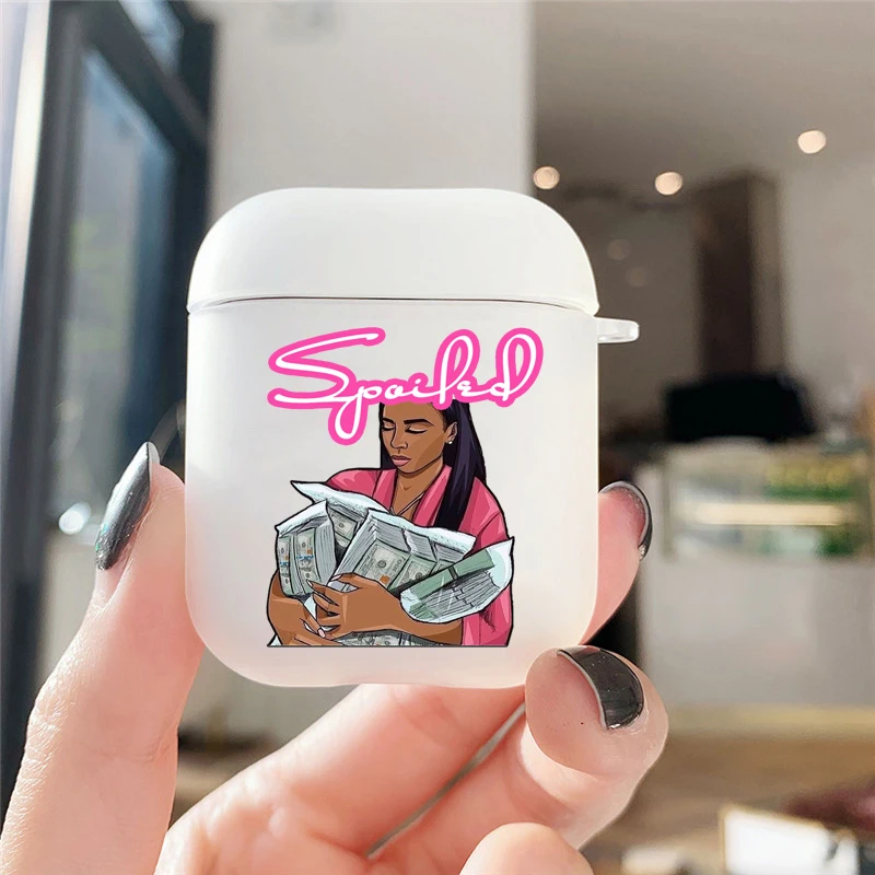Чехол для наушников Make Money Not Friends Kash Afro Black Girl мягкий белый матовый чехол Airpods 2 1 |