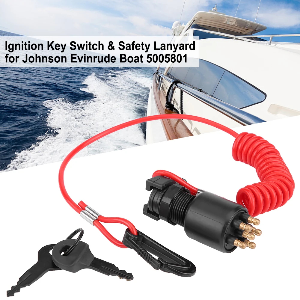 Ключ зажигания и безопасный ошейник для лодки Johnson Evinrude 5005801 Combination (черный + красный)