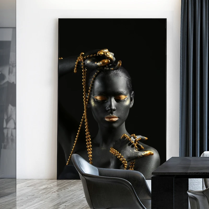 

Modern Black Golden Nude African Women Oil Painting on Canvas Posters and Prints Scandinavian Wall Art Picture for Living Room