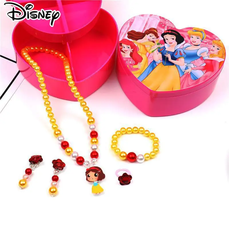 

Disney Frozen Bracelet Necklace Set Jewelry Elsa Princess Cartoon Gift Box Hair Accessories Ring Christmas New Year Gift Toy