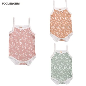 FOCUSNORMлетние Детские Боди для девочек от 0 до 24 месяцев; Комбинезоны без рукавов с цветочным принтом; Милые наряды с бантом; 3 цвета