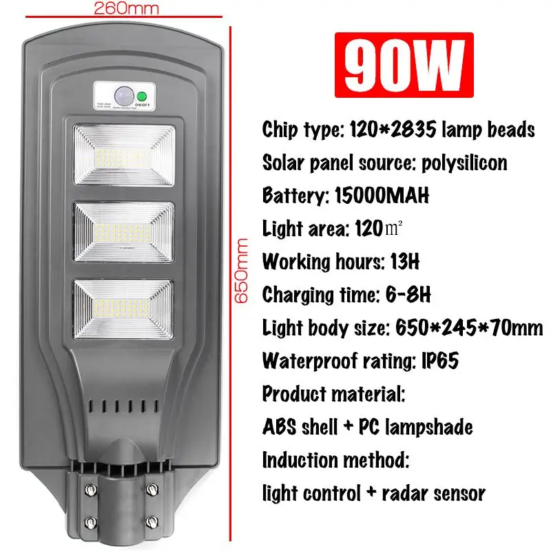 

90W 15000mAh LED Solar Street Light Wall Garden Light Garden Outdoor Lighting Dusk to Dawn Radar PIR Motion Sensor Solar Lamp