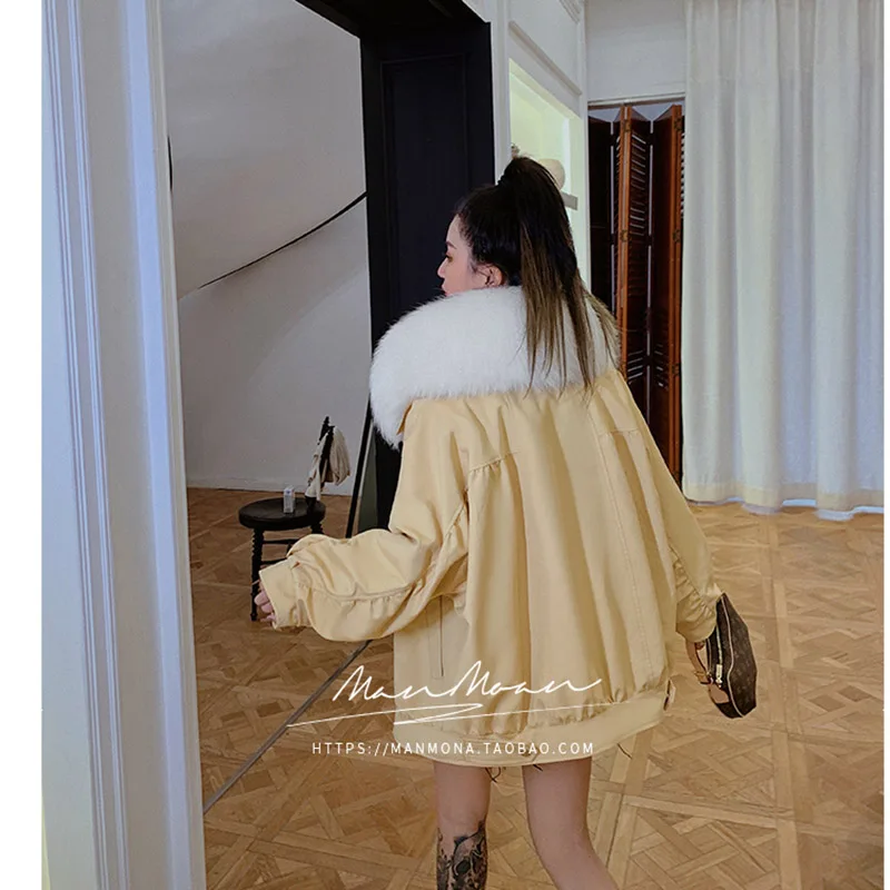Real Rex Rabbit Fur Liner Parka Coat 2020 New Winter Jacket Women's Long Removable White Raccoon Fur Collar Korean Oversize