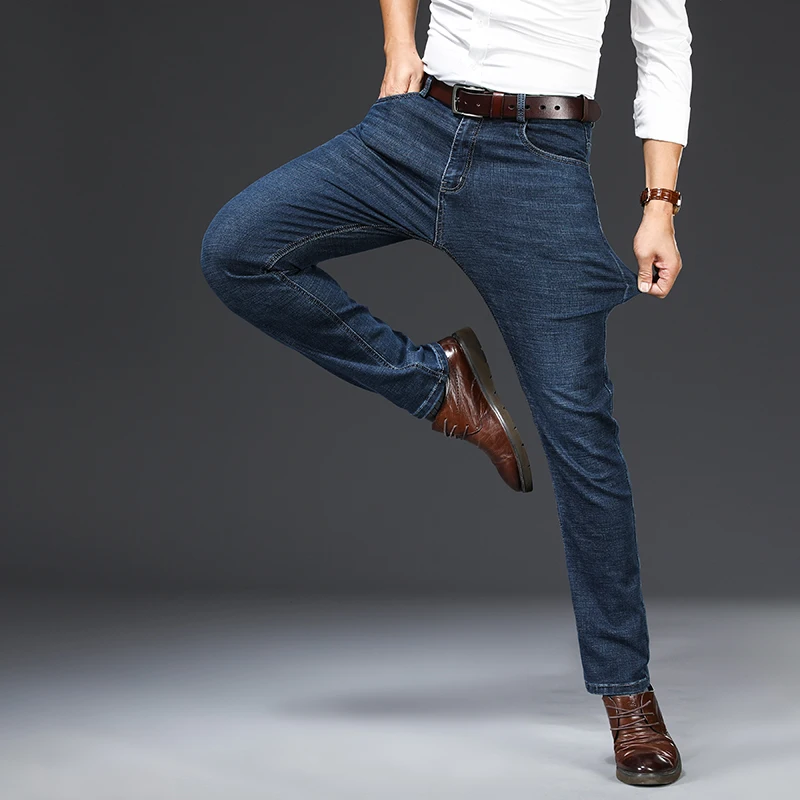 Men's Blue Black Stretch Casual Jeans 2021 Autumn Winter Business Straight Denim Pants Plus Size 40 Male Fashion Brand Clothing