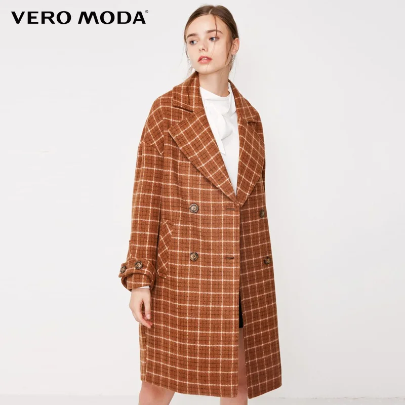 Vero Moda зимнее клетчатое длинное шерстяное пальто с лацканами | 318327551