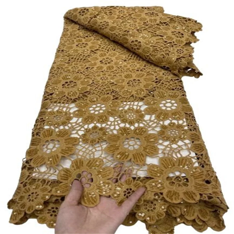 

African Sequins Milk silk Lace Fabric 2022 Yellow High Quality Lace Material French Nigerian Wedding Lace Fabric For Dress