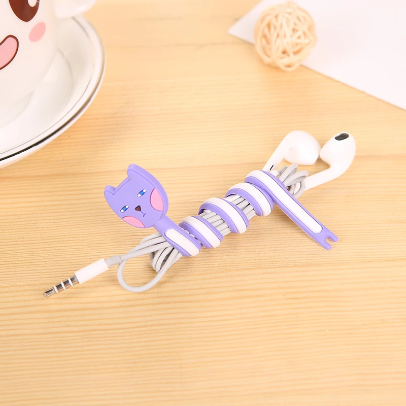 Purple cat Милые животные провода клип организатор офисные аксессуары моталки обмотки Шнур кабель менеджер для USB кабель прекрасные канцелярские принадлежности - Цвет: Purple cat