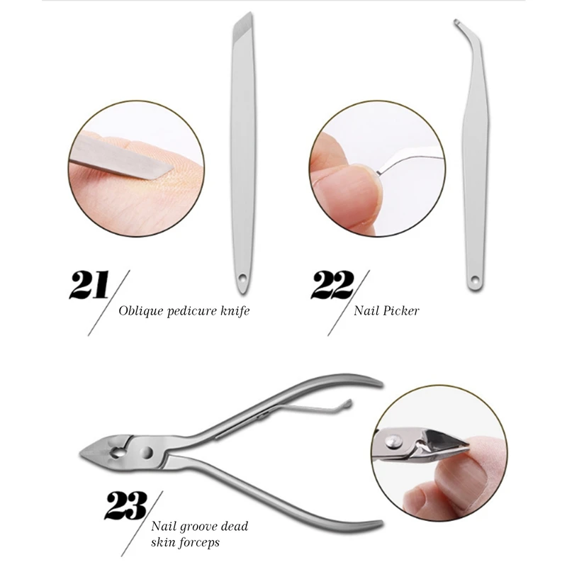 

23 Pieces/Set of Manicure Pedicure Set Nail Clippers Set Eyebrow Trimming Acne Removal Needle Manicure Tool