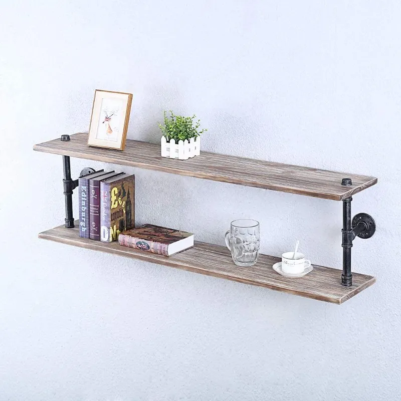 

Storage Bedroom Wall Wall-Mounted Double-Layer Long Strip Wood Storage Shelf Retro Modern Minimalist Decorative Rack