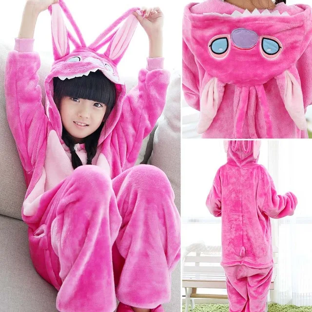 Pink Stitch Детские пижамы кигуруми в виде единорога, фланелевые пижамы в виде животных, комбинезон в виде единорога, на всю зиму, супер мягкая ночная рубашка, пижамы, одежда для сна - Цвет: Pink Stitch
