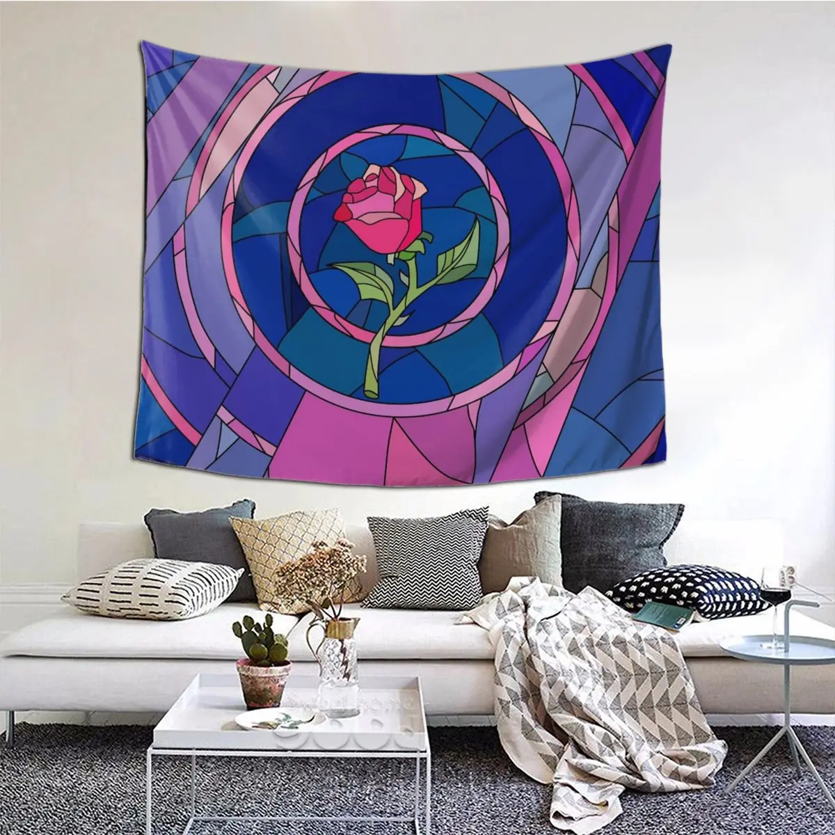 

Vintage Glass Rose Tapestry Wall Hanging Hippie Polyester Tapestries Witchcraft Anime Boho Throw Rug Blanket Dorm Decor 95x73cm