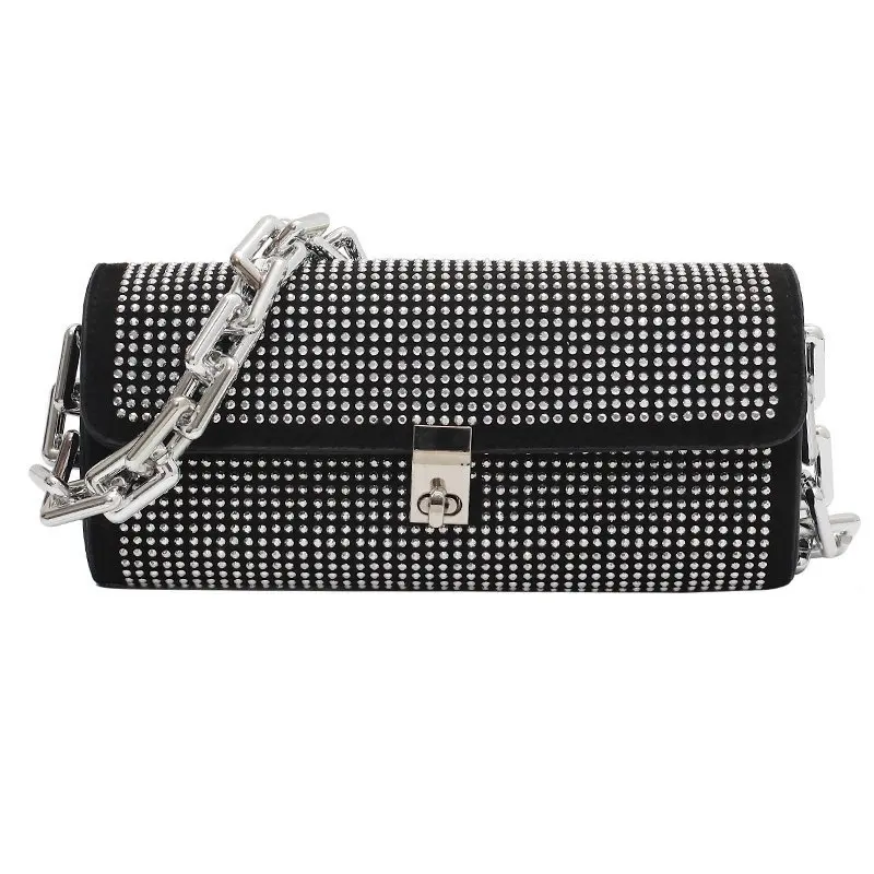 

Fashion soft leather women's bag 2021 new street trend portable shiny single shoulder diamond cross armpit bag