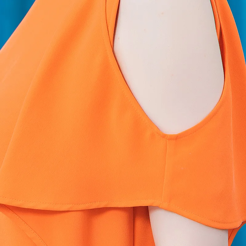 Bestellen VOA 30 Mt/mt Schwerer Seide Rundhals Tops Fledermaus Bare Schulter Asymmetrische Manschette Dreieck Saum Orange Einfache T-shirt Frauen Kleidung BE582