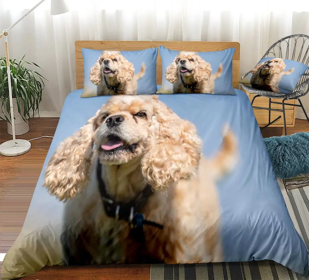 

Комплект постельного белья из 3 предметов для собак, пододеяльник с 3D рисунком счастливой собаки, постельное белье для детей, мальчиков и девочек, милое стеганое одеяло для домашнего питомца, Королевский текстиль, синий, король, Прямая поставка