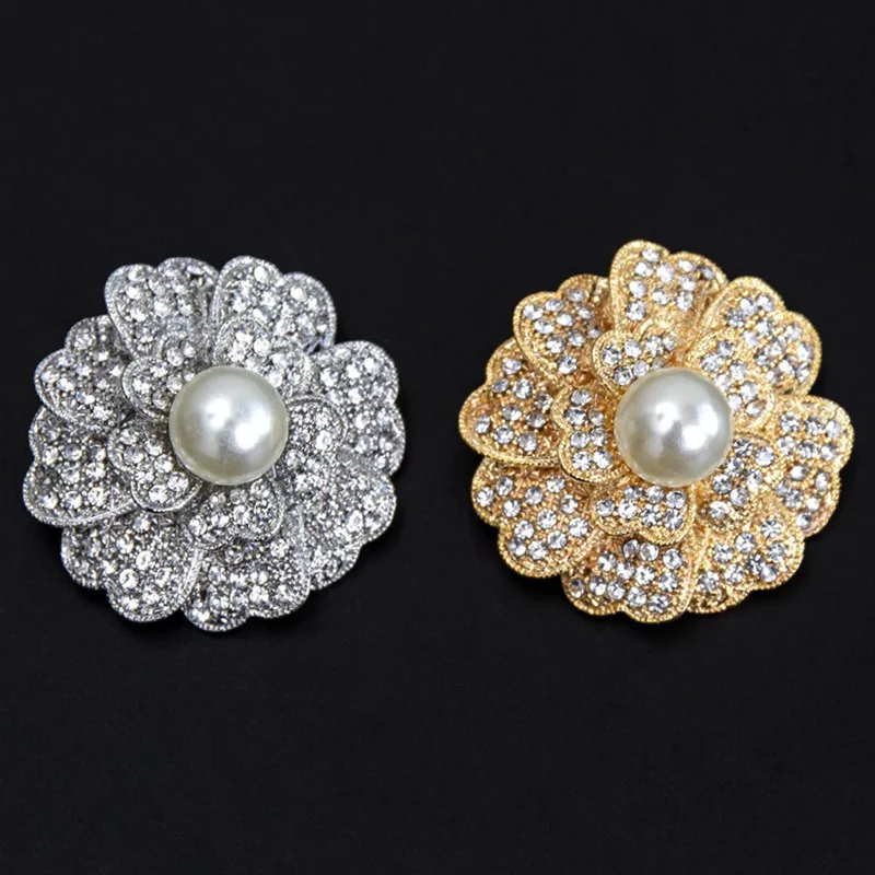 Korean Luxury Rose Flower Brooches 2020 New Crystal Pearl Gold Brooch Bridal Bouquet Women Wedding Jewelry