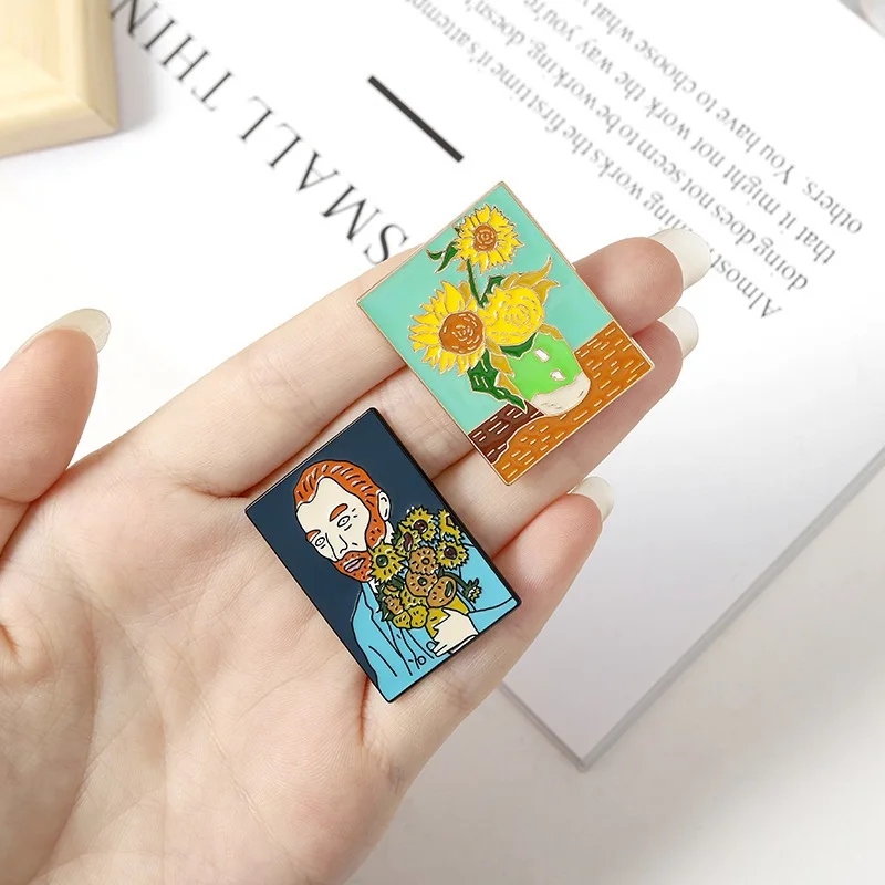 

Van Gogh Brooches The Scream Sunflower The Starry Night Enamel Pins for Backpacks Artist Badge Metal Jewelry Gift Wholesale DIY