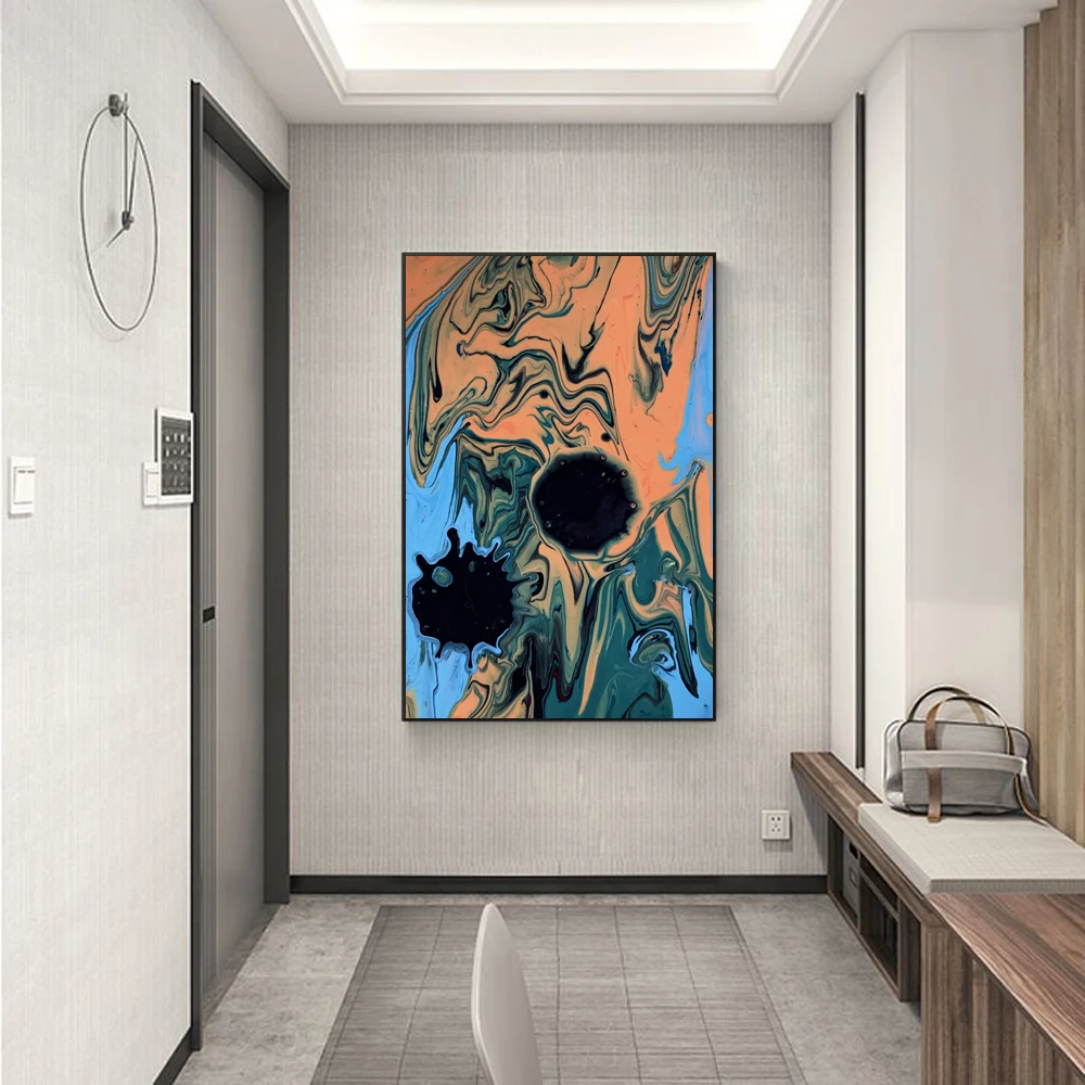 

Modern abstract oil painting splash ink art orange blue creative poster living room corridor bar home decoration murals